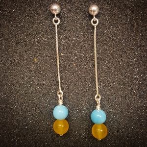 Larimar and Yellow Jade silver earrings